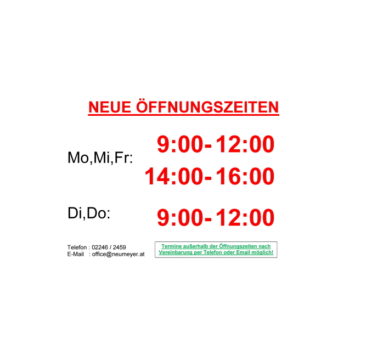ÖFFNUNGSZEITEN Neu